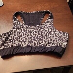 Women's Sports Bra Black & Gray Leopard Print Size XL